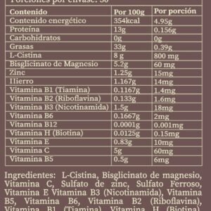 . . . . . . . .   F   o   l   i     Q  . . . . . . . .  |L-cistína|Zinc |Hierro| Biotina |Vitaminas B1 B2 B3 B6 B12 C E